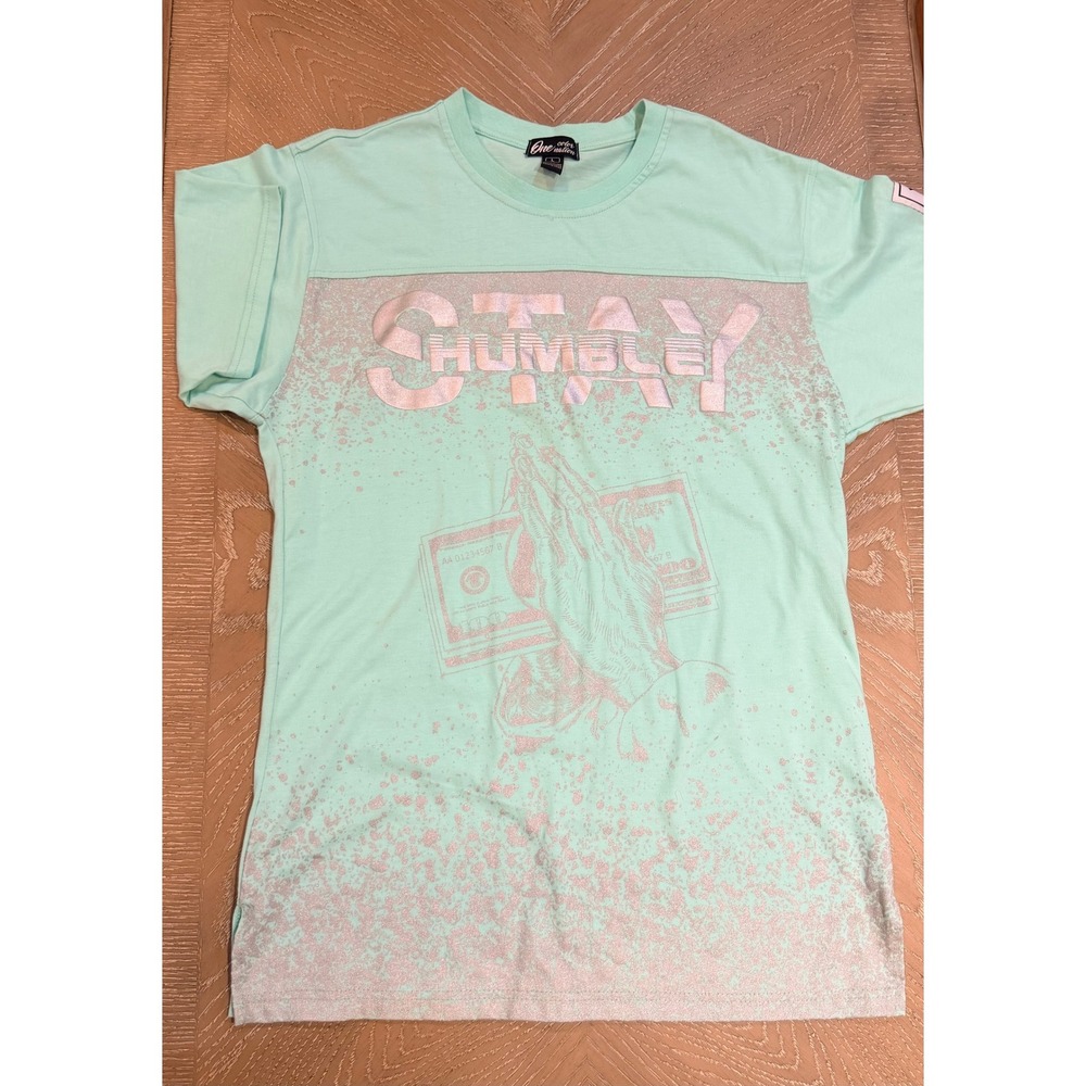 One Color Nation Mens Stay Humble Hustle Hard Graphic Tee Mint Green Large